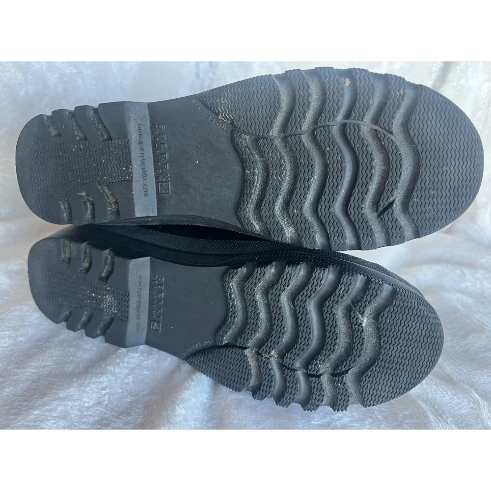 Sperry Saltwater Duck Boots Black‎ Quilted Rain Lace Up Womens Lined Winter Sz 9
